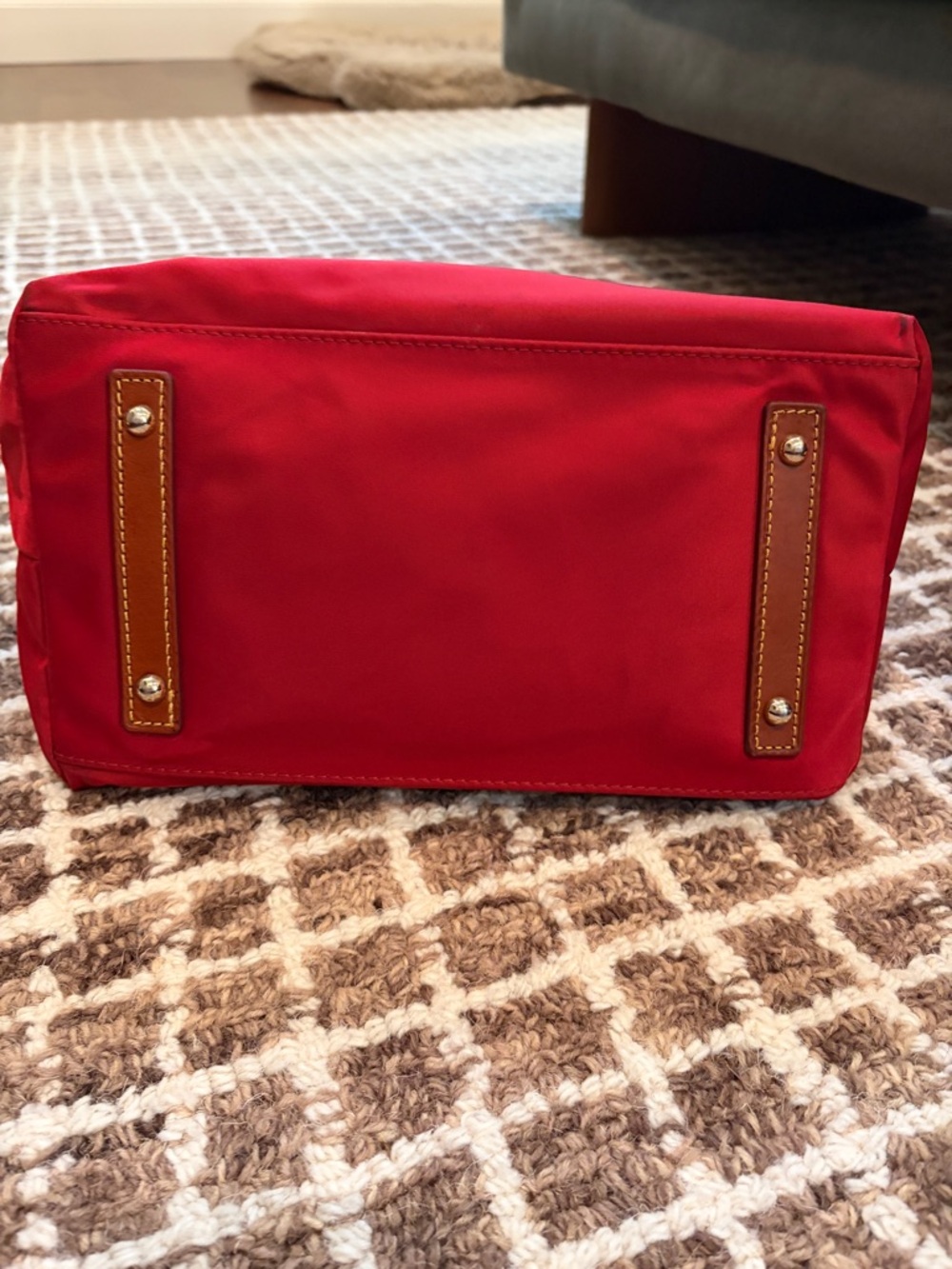 Dooney & Bourke Red Nylon Tote with Brown Leather Trim - Picture 5 of 8